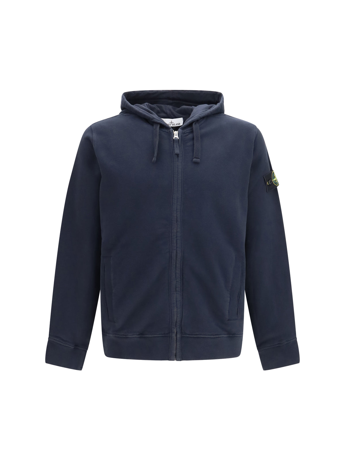 Stone Island Cotton Hoodie with zip and Compass logo - Navy Blue