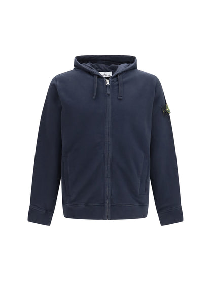 Stone Island Cotton Hoodie with zip and Compass logo - Navy Blue
