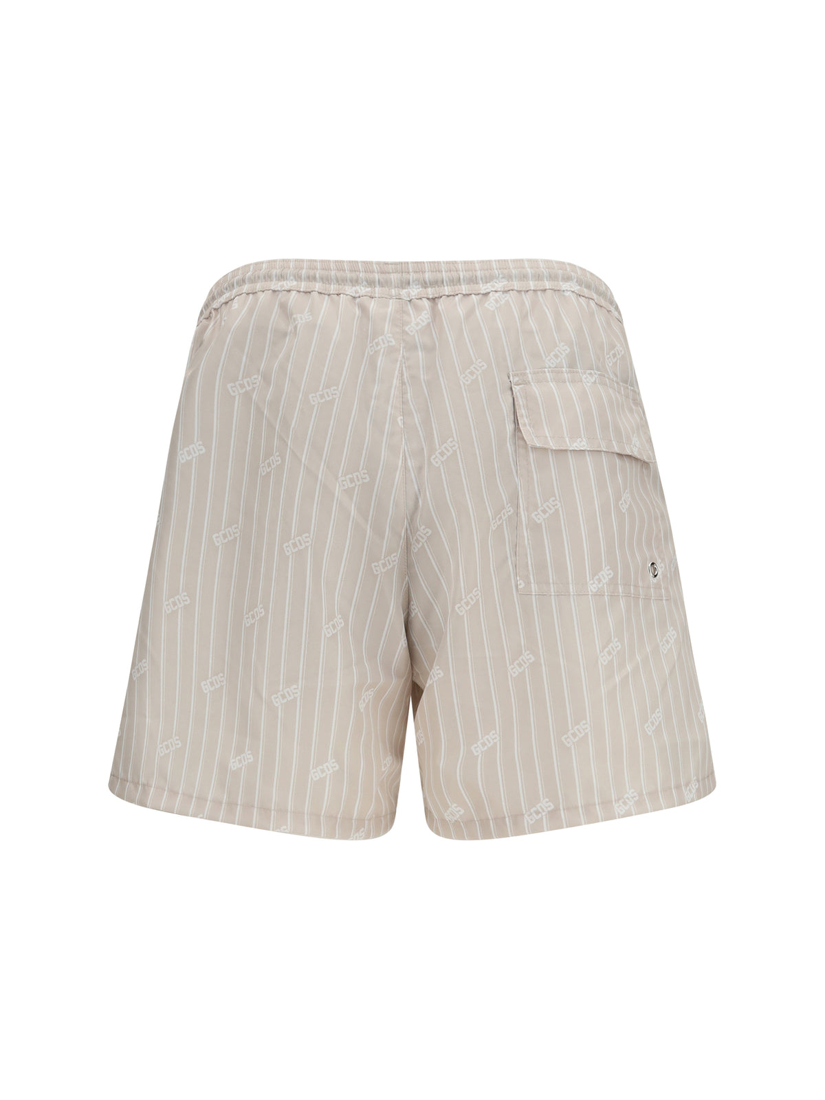 GCDS Striped all-over logo swim Shorts - Sandshell/Bone