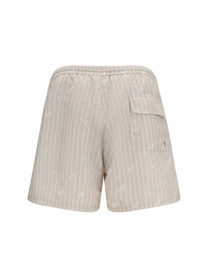 GCDS Striped all-over logo swim Shorts - Sandshell/Bone