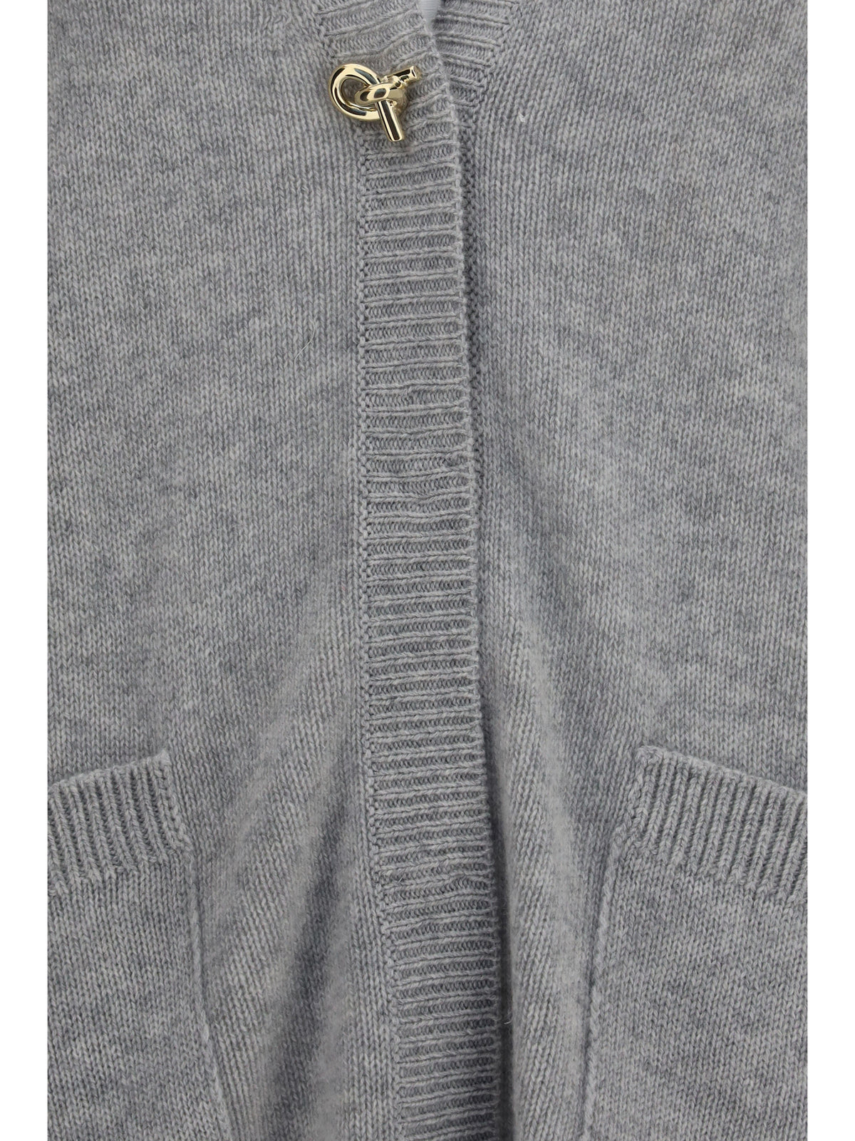 Fabiana Filippi Cashmere Cardigan with V-neck and knot button - Granito