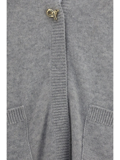 Fabiana Filippi Cashmere Cardigan with V-neck and knot button - Granito