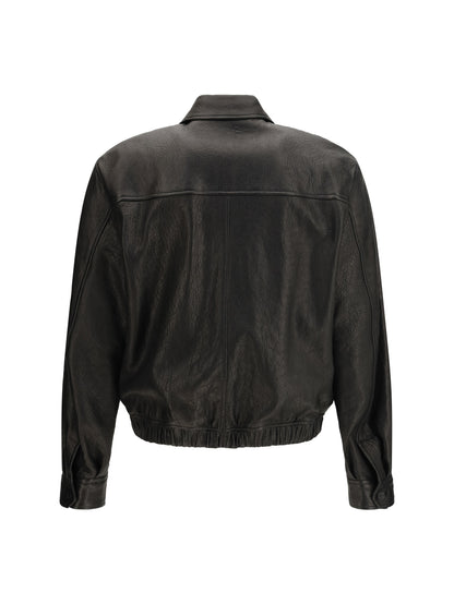 SAINT LAURENT Short lamb leather Jacket with pointed collar