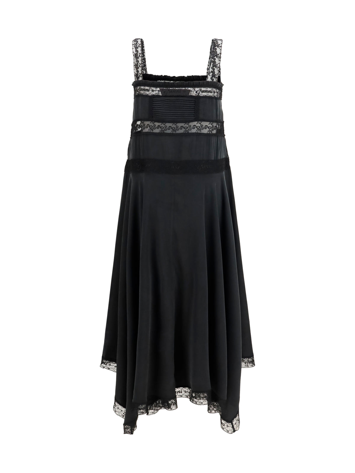 Ganni Silk maxi Dress with lace details - Black