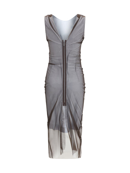Maison Margiela Semi-sheer midi Dress - Brown/Light Grey