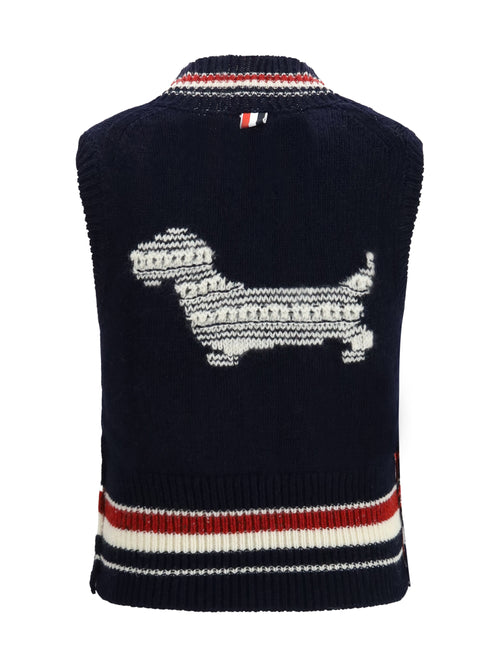 Thom Browne Hector striped V-neck Vest - Navy