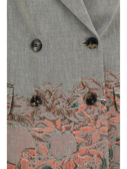Dries Van Noten Double-breasted linen and cotton-blend Blazer with embroidery - Grey