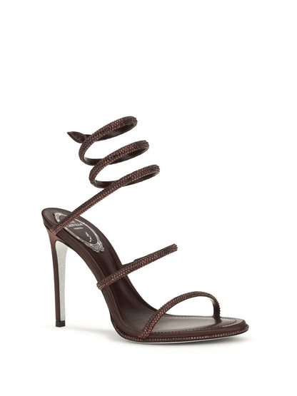 Rene Caovilla Cleo Sandals in satin - Fondant Satin/Burgundy