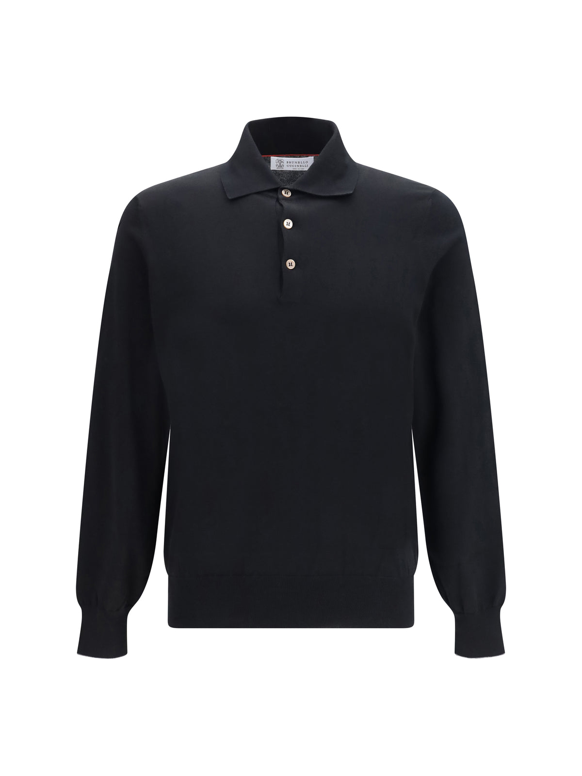Brunello Cucinelli Long sleeve cotton Polo - Nero+Grigio Dark