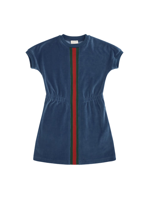 Gucci Chenille Web Stripe Dress for Girl - Blue Denim/Mix