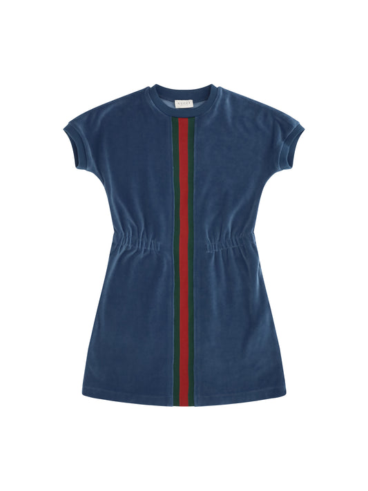 Gucci Chenille Web Stripe Dress for Girl - Blue Denim/Mix