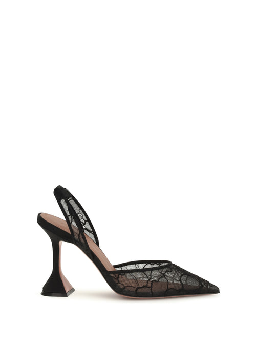 Amina Muaddi Holli lace Slingback Sandals - Black Lace + Black Satin
