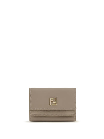 Fendi FF mini trifold leather Wallet - Tortora