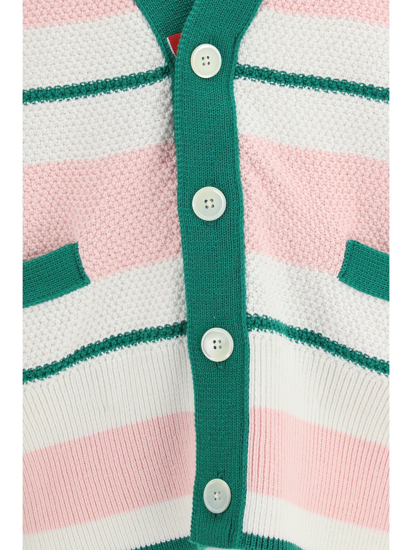 THOM BROWNE Classic Stripe Seed Stitch V Neck Cardigan