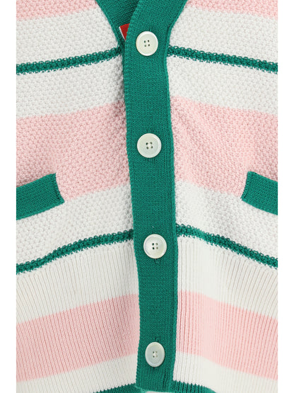 THOM BROWNE Classic stripe seed stitch V Neck Cardigan