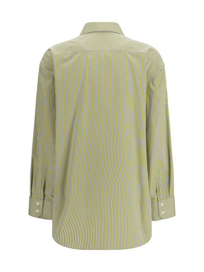 Saint Laurent Vertical Striped Button Shirt - Olive