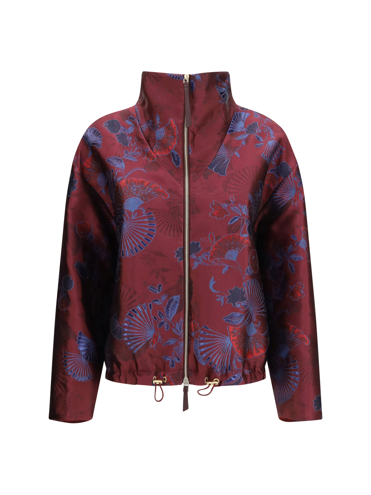 Giorgio Armani Full-zip Jacket in silk-blend jacquard with ginkgo motif - Sassafras