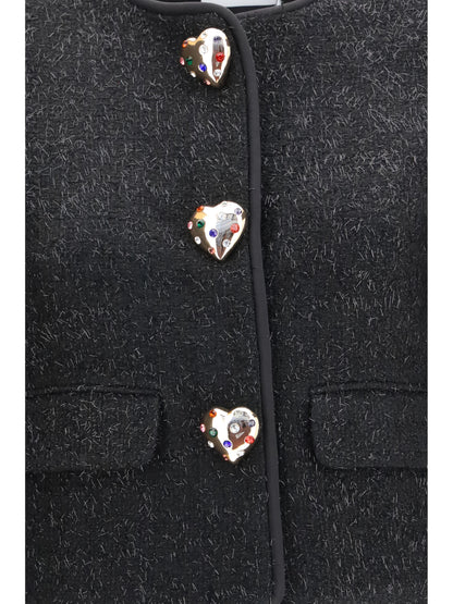 Self-Portrait Metallic bouclé Jacket with faux fur cuffs - Black