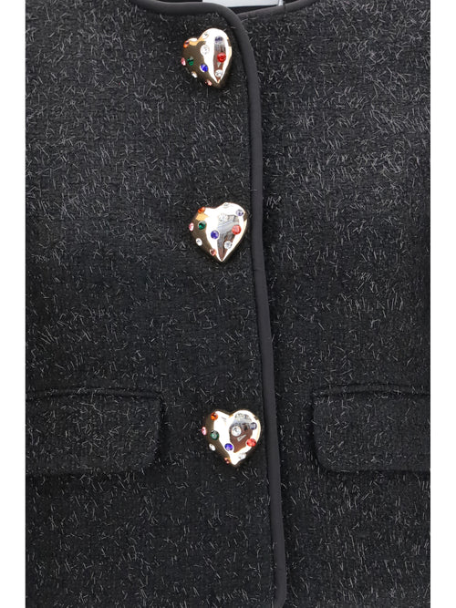 Self-Portrait Metallic bouclé Jacket with faux fur cuffs - Black