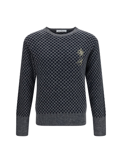 Vivienne Westwood Checkmate alpaca and cotton-blend Sweater - Grey Melange/Navy