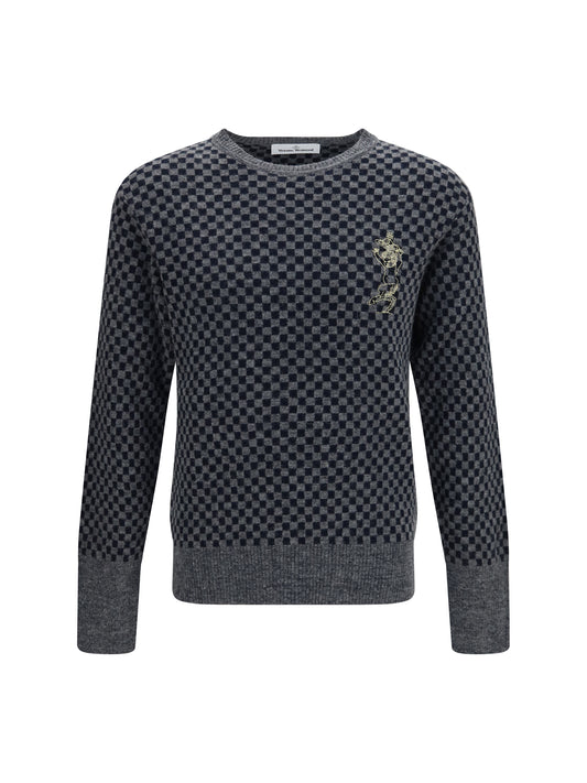 Vivienne Westwood Checkmate alpaca and cotton-blend Sweater - Grey Melange/Navy