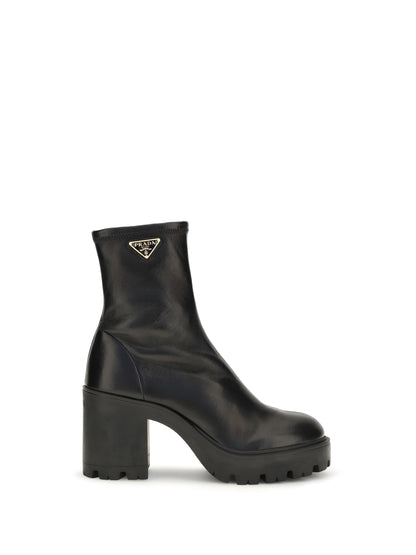 Prada Stretch leather platform ankle Boots - Black
