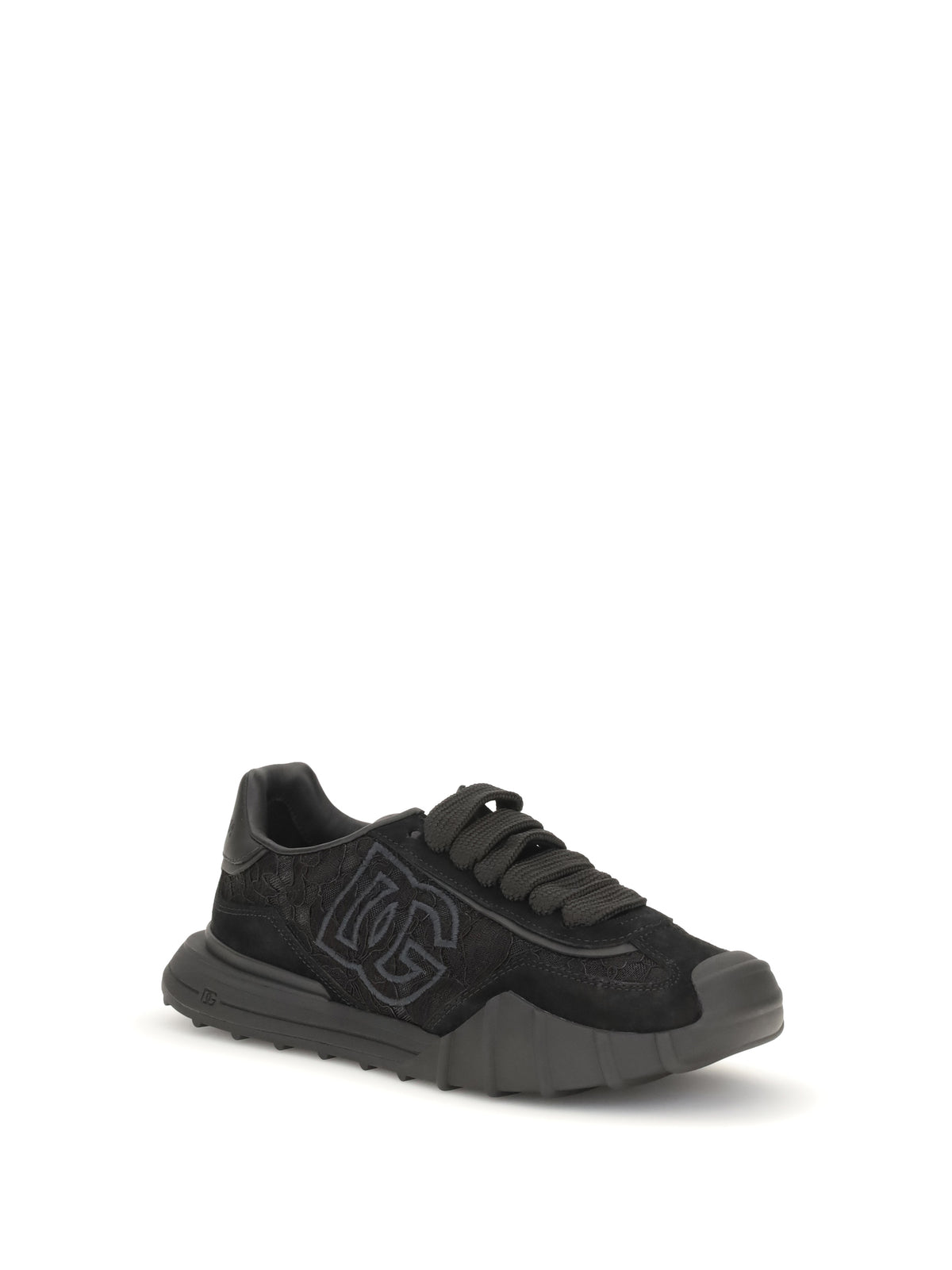Dolce & Gabbana Leather and lace Sneakers - Black/Black