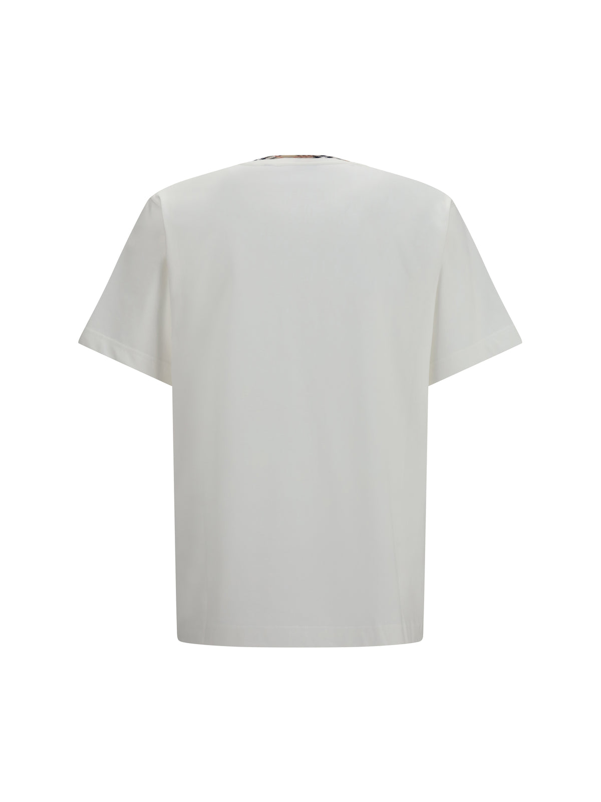 Burberry Cotton T-shirt with Check Trims - Chalk