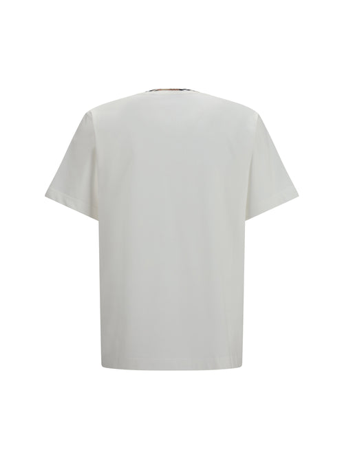 Burberry Cotton T-shirt with Check Trims - Chalk