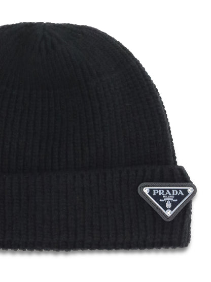 Prada Beanie Hat with logo - Black