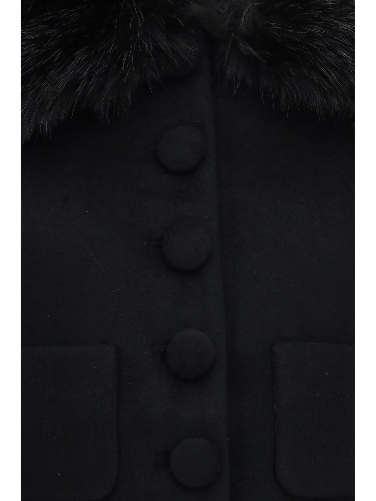 Self-Portrait Wool-blend Jacket with faux fur cuffs - Black