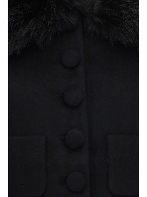 Self-Portrait Wool-blend Jacket with faux fur cuffs - Black