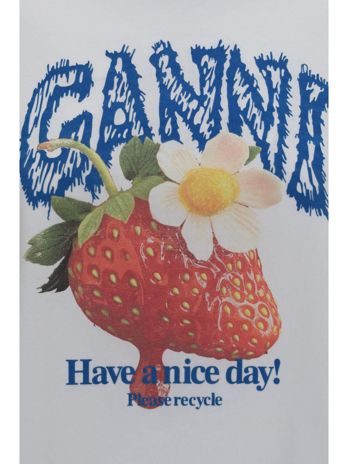 Ganni Strawberry long-sleeve cotton T-shirt - Bright White