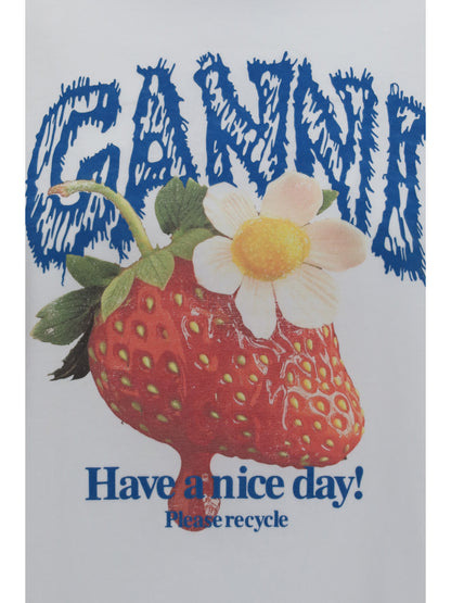 Ganni Strawberry long-sleeve cotton T-shirt - Bright White