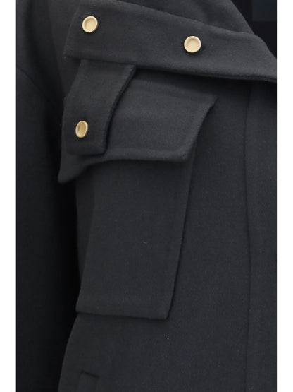 Giorgio Armani Coat Caban in double cashmere blouson with high collar - Swamp