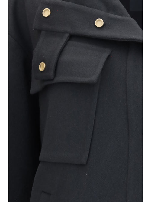 Giorgio Armani Coat Caban in double cashmere blouson with high collar - Swamp