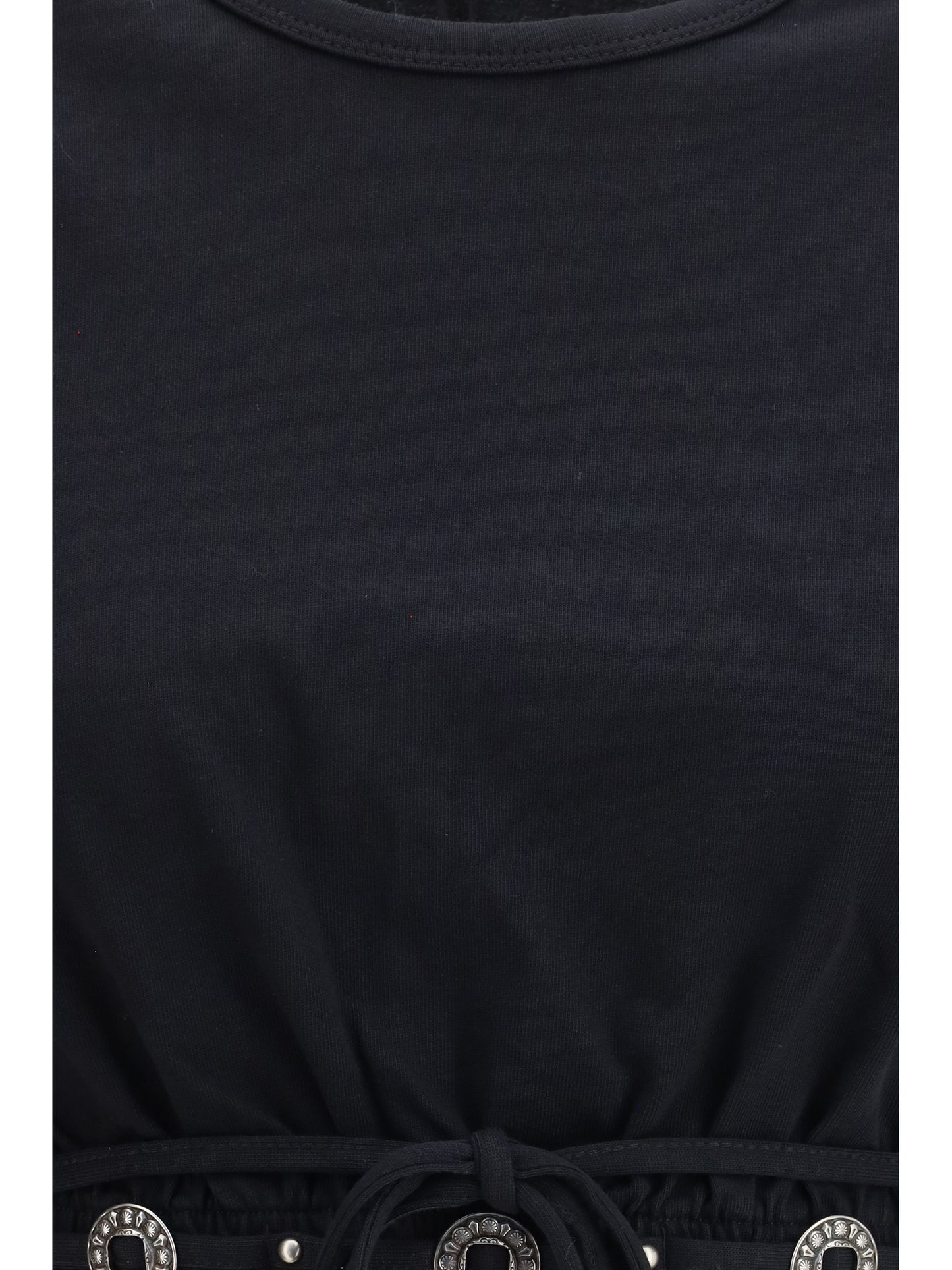 PINKO Cropped T-Shirt in pure cotton with lace-up detail and western accents