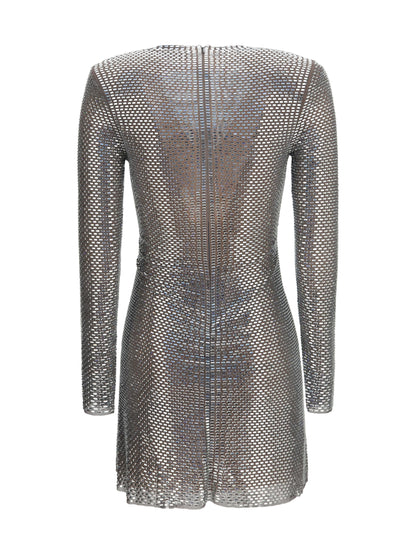 Self-Portrait Jewel-detail wrap Dress - Grey