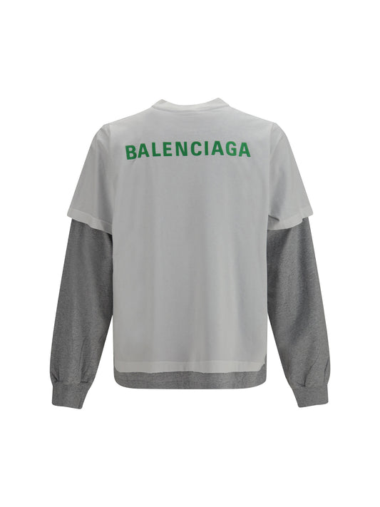 Balenciaga Double-sleeve cotton T-shirt - White/Apple Green