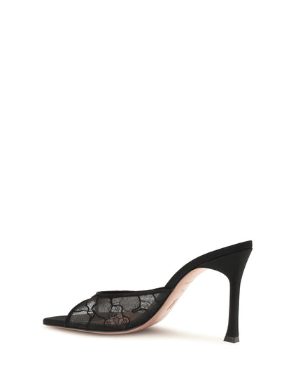 Amina Muaddi Alexa Lace Sandals - Black Lace