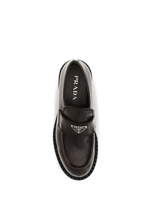 Prada Brushed leather Loafers with triangle logo - Teak