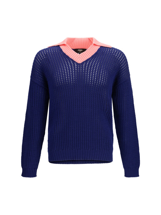 FENDI Ribbed V-neck Sweater with FF motif