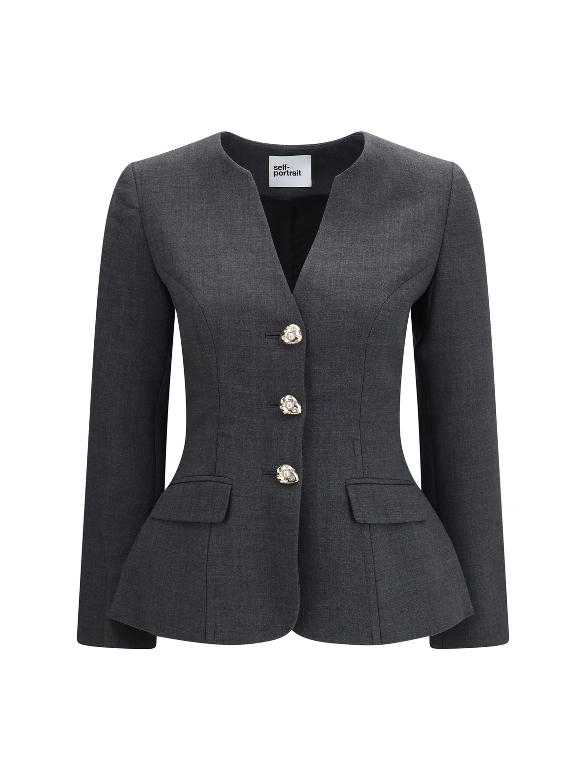 Self-Portrait Wool peplum Blazer - Grey