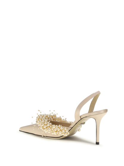 Mach & Mach Slingback Pumps with pearls - Golden