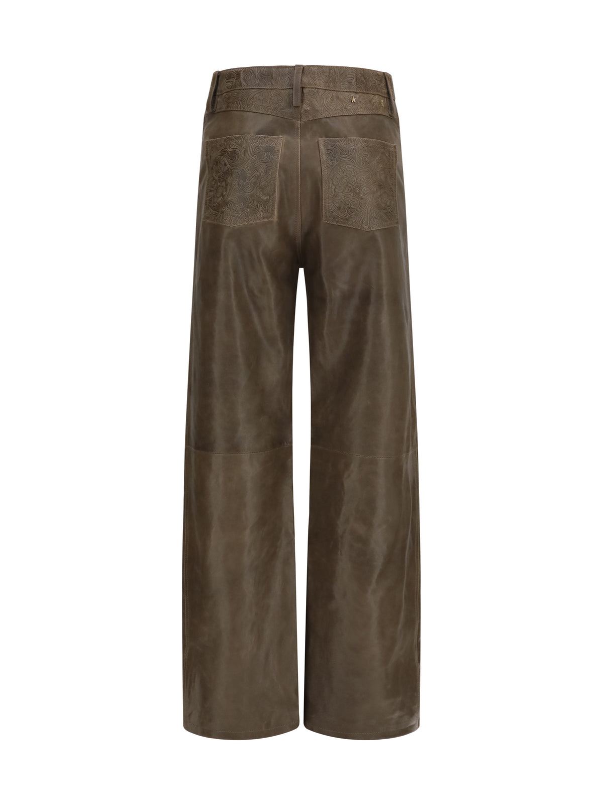 Golden Goose Melany leather Pants with embroidery - Mud Green