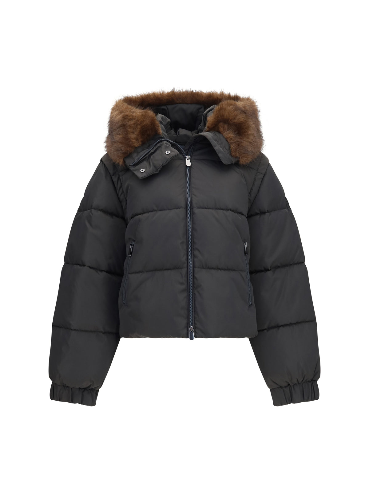Pinko Godetia padded Down Jacket with faux fur - Brown Oltre Buio
