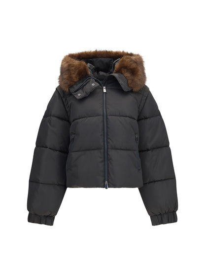 Pinko Godetia padded Down Jacket with faux fur - Brown Oltre Buio