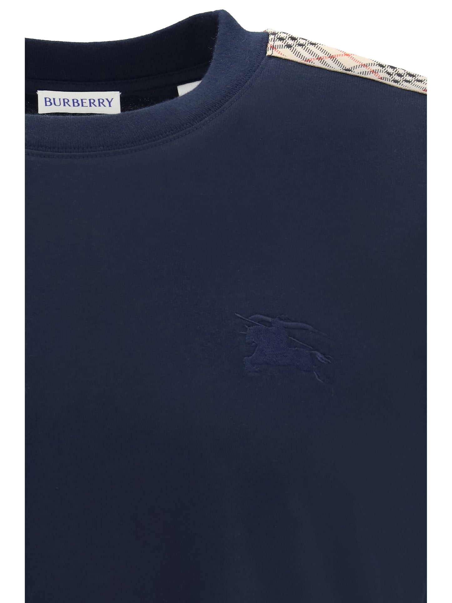 BURBERRY Short-sleeved T-shirt with a single Burberry Check stripe on both shoulders