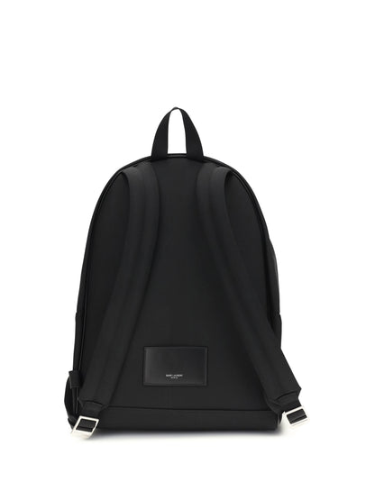 Saint Laurent City Backpack in leather and nylon - Black/Black/Black/Black