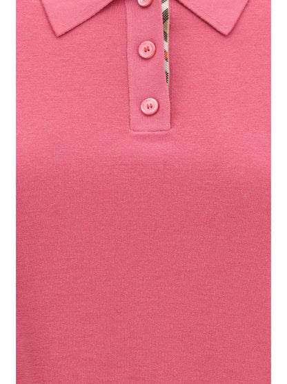 Burberry Wool Polo with Check details - Mauvewood Pink